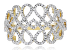LARGE 1.32CT DIAMOND 10KT 2 TONE GOLD 3D OPEN FILIGREE MULTI HEART INFINITY RING