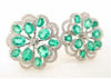 LARGE 5.15CT DIAMOND & AAA EMERALD 18KT WHITE GOLD 3D OVAL & ROUND STUD EARRINGS