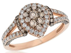 1.15CT WHITE & CHOCOLATE FANCY DIAMOND 14K ROSE GOLD PEAR SHAPE ANNIVERSARY RING