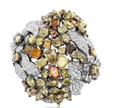 EXTRA LARGE 8.1CT MULTI COLOR DIAMOND 14KT WHITE GOLD MULTI SHAPE CLUSTER RING