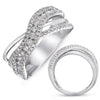 ESTATE WIDE .92CT DIAMOND 14KT WHITE GOLD 3D MULTI ROW CRISS CROSS X LOVE RING