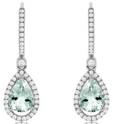 2.32CT DIAMOND & AAA AQUAMARINE 14KT WHITE GOLD 3D PEAR SHAPE & ROUND EARRINGS