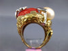 EXTRA LARGE .04CT DIAMOND AAA SOUTH SEA PEARL & CORAL 14KT 2 TONE GOLD FUN RING