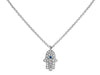 ESTATE .09CT DIAMOND & AAA SAPPHIRE 14K WHITE GOLD CHAMSA LUCKY FLOATING PENDANT