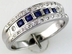 .38CT DIAMOND & AAA SAPPHIRE 14K WHITE GOLD 3D ROUND & PRINCESS ANNIVERSARY RING