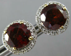 ESTATE LARGE 3.11CT DIAMOND & AAA GARNET 14KT 2 TONE GOLD ROUND 3D STUD EARRINGS
