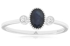 .63CT DIAMOND & AAA SAPPHIRE 14KT WHITE GOLD OVAL & ROUND 3 STONE FILIGREE RING