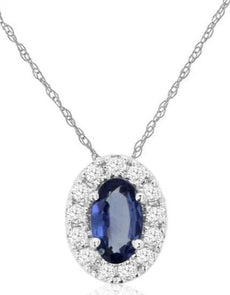 .32CT DIAMOND & AAA SAPPHIRE 14KT WHITE GOLD OVAL & ROUND HALO FLOATING PENDANT