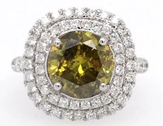 4.56CT WHITE & FANCY YELLOW DIAMOND 18KT WHITE GOLD ROUND HALO ENGAGEMENT RING