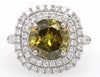 4.56CT WHITE & FANCY YELLOW DIAMOND 18KT WHITE GOLD ROUND HALO ENGAGEMENT RING