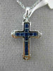 ESTATE .64CT DIAMOND & AAA SAPPHIRE 18KT WHITE GOLD 3D CLASSIC CROSS PENDANT