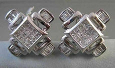 ESTATE LARGE SQUARE 3.01CT DIAMOND PRINCESS CUT 14KT WHITE GOLD CLIP EARRINGS