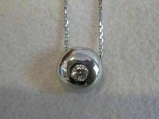 ANTIQUE ROUND DIAMOND SOLITAIRE 14KT WHITE GOLD PENDANT + CHAIN