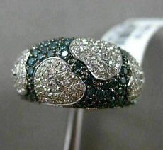 ESTATE 1.62CT WHITE & BLUE DIAMOND 14KT WHITE GOLD 3D PAVE MULTI HEART LOVE RING
