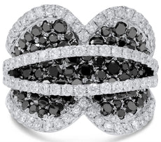 LARGE 3.97CT WHITE & BLACK DIAMOND 14KT WHITE GOLD 3D DOUBLE HEART INFINITY RING