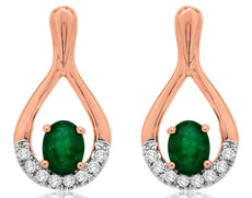0.82CT DIAMOND & AAA EMERALD 14KT ROSE GOLD 3D OVAL & ROUND FUN HANGING EARRINGS