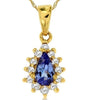 ESTATE .38CT DIAMOND & AAA TANZANITE 14KT YELLOW GOLD 3D TEAR DROP HALO PENDANT
