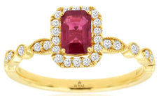.89CT DIAMOND & AAA RUBY 14KT ROSE GOLD 3D EMERALD CUT & ROUND ENGAGEMENT RING