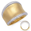 ESTATE LARGE .31CT DIAMOND 14KT WHITE & YELLOW GOLD MATTE & SHINY FUN RING
