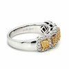 2.22CT WHITE & FANCY YELLOW DIAMOND 18K 2 TONE GOLD CUSHION & ROUND 5 STONE RING