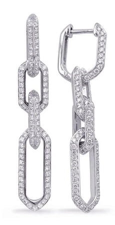 1.19CT DIAMOND 14KT WHITE GOLD 3D MULTI HEXAGON LOVE KNOT FUN HANGING EARRINGS