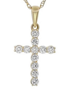 .20CT DIAMOND 14KT YELLOW GOLD ROUND CLASSIC SHARED PRONG CROSS FLOATING PENDANT