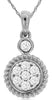 ESTATE .19CT DIAMOND 14KT WHITE GOLD CLUSTER FLOWER BEZEL ROPE FLOATING PENDANT