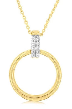 ESTATE .03CT DIAMOND 14KT YELLOW GOLD CLASSIC OPEN CIRCULAR FUN FLOATING PENDANT
