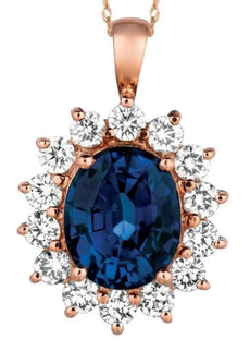 9.40CT DIAMOND & AAA SAPPHIRE 14K ROSE GOLD OVAL & ROUND FLOWER FLOATING PENDANT