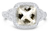 4.17CT DIAMOND & AAA SMOKY QUARTZ 14KT WHITE GOLD CUSHION & ROUND FILIGREE RING