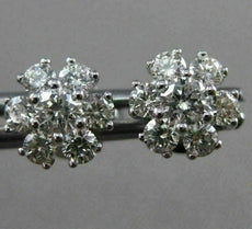 ESTATE .74CT ROUND DIAMOND 18KT WHITE GOLD 3D CLASSIC FLOWER STUD EARRINGS 7mm
