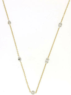 1.50CT DIAMOND 14K YELLOW GOLD ROUND & BAGUETTE MULTI SHAPE BY THE YARD NECKLACE