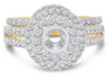 LARGE 1.30CT DIAMOND 14KT 2 TONE GOLD 3D 4 PRONG DOUBLE HALO SEMI MOUNT RING SET