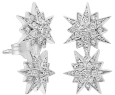 ESTATE .64CT DIAMOND 14KT WHITE GOLD 3D DOUBLE FLOWER STAR FUN HANGING EARRINGS
