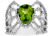 LARGE 2.74CT DIAMOND & AAA PERIDOT 14KT WHITE GOLD 3D PEAR SHAPE SPIDER WEB RING