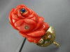 ANTIQUE MASSIVE .8CT DIAMOND & AAA SAPPHIRE CORAL 14K YELLOW GOLD BROOCH PENDANT