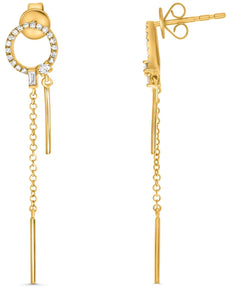 .21CT DIAMOND 14KT YELLOW GOLD ROUND & BAGUETTE CIRCLE OF LIFE HANGING EARRINGS