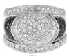 LARGE 3.25CT WHITE & BLACK DIAMOND 14KT WHITE GOLD ROUND & BAGUETTE CLUSTER RING