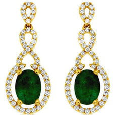 1.82CT DIAMOND & EMERALD 14KT YELLOW GOLD OVAL & ROUND INFINITY HANGING EARRINGS