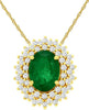1.43CT DIAMOND & AAA EMERALD 14K YELLOW GOLD 3D OVAL & ROUND DOUBLE HALO PENDANT
