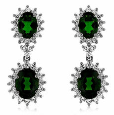 5.80CT DIAMOND & AAA RUSSALITE 14KT WHITE GOLD 3D OVAL FLOWER HANGING EARRINGS
