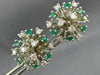 ANTIQUE 2.46CT DIAMOND & AAA EMERALD 14KT WHITE GOLD 3D CLUSTER EARRINGS  #21900