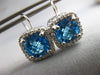 LARGE 6.62CT DIAMOND & AAA BLUE TOPAZ 14KT WHITE GOLD LEVERBACK HANGING EARRINGS