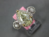LARGE 2.21CT WHITE & FANCY YELLOW DIAMOND 18KT 2 TONE GOLD HALO ENGAGEMENT RING