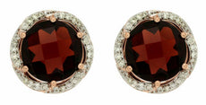 ESTATE 5.10CT DIAMOND & AAA GARNET 14KT ROSE GOLD 3D ROUND HALO STUD EARRINGS