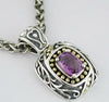 LARGE 1.40CT AAA AMETHYST 14K YELLOW GOLD & 925 STERLING SILVER FILIGREE PENDANT