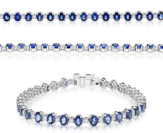 8.5CT DIAMOND & AAA SAPPHIRE 14K WHITE GOLD CLASSIC OVAL & ROUND TENNIS BRACELET