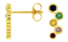 .34CT AAA MULTI COLOR SAPPHIRE 14KT YELLOW GOLD 3D ZIG ZAG FUN HANGING EARRINGS