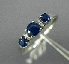 ESTATE .43CT DIAMOND & AAA SAPPHIRE 14KT WHITE GOLD 3D 3 STONE ROUND RING #21278