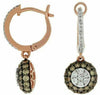 1.22CT WHITE & CHOCOLATE FANCY DIAMOND 14KT ROSE GOLD CLUSTER HANGING EARRINGS